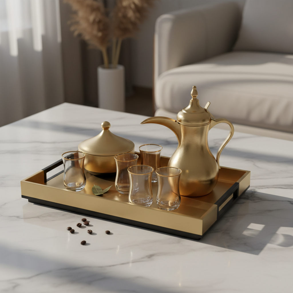 Modern Arabic Coffee & Tea Serving Tray Set