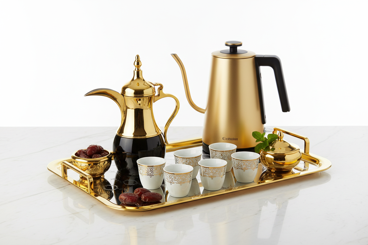 Modern Arabic Coffee & Tea Serving Tray Set